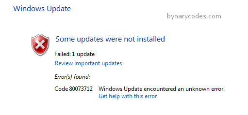 How to fix windows 10 update error code: 0x80073712?