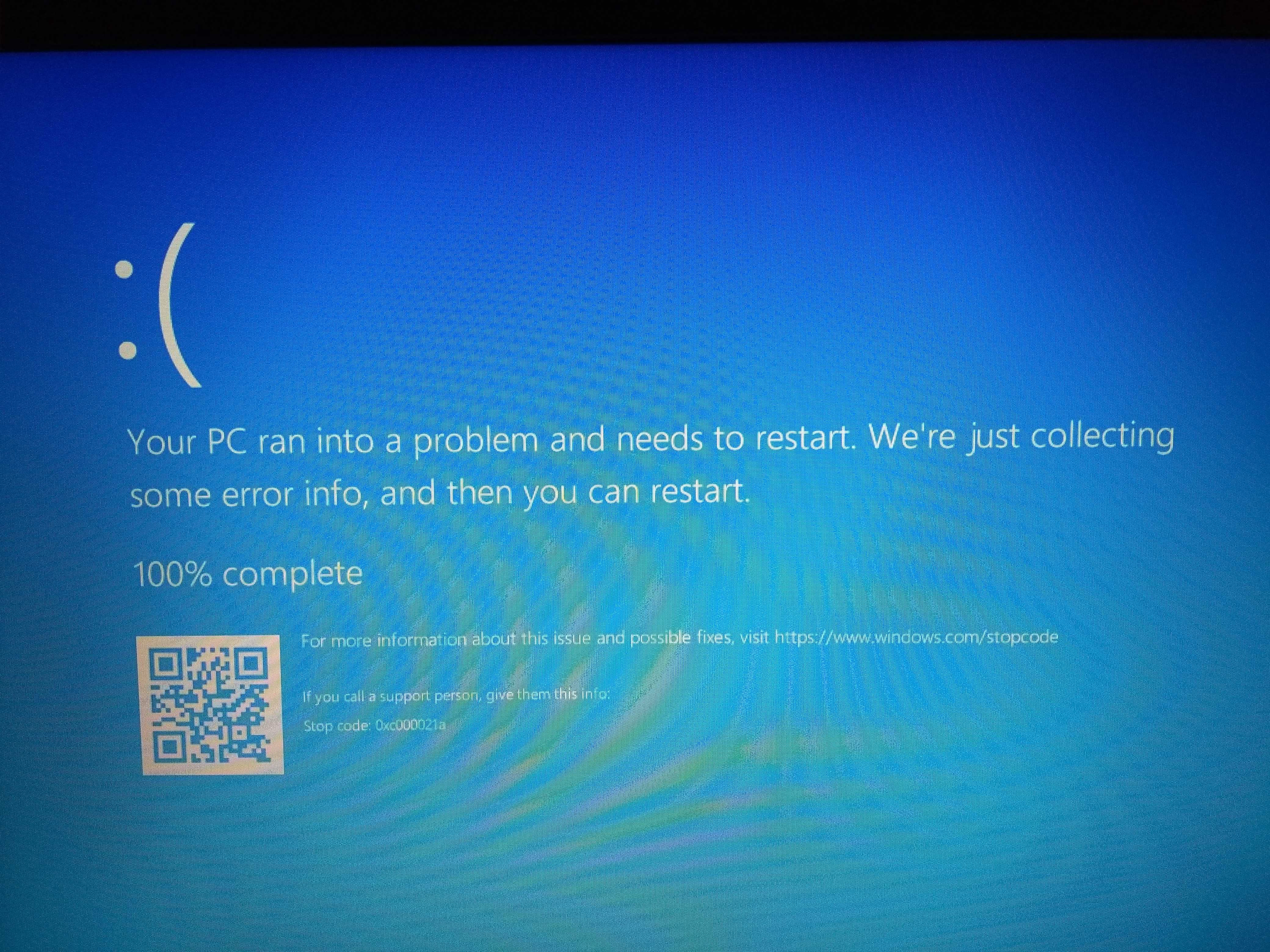 Виндовс останавливается. Экран смерти Windows 10 0xc000021a. Синий экран Windows 10 0xc000021a. Синий экран смерти 0xc000021a. 0xc00000021.